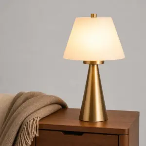 Brushed Brass Table Lamp with Glass Shade
